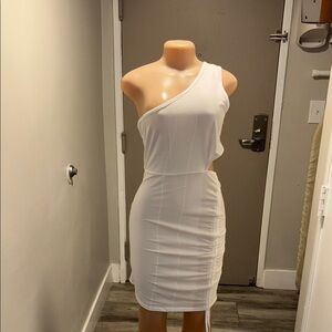 Apex White Asymmetrical One-Shoulder Cocktail Dress